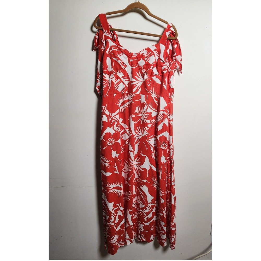 Loft Beach Linen Viscose Babydoll Maxi Dress Sz 16 Tie Straps Smocked Back Zip